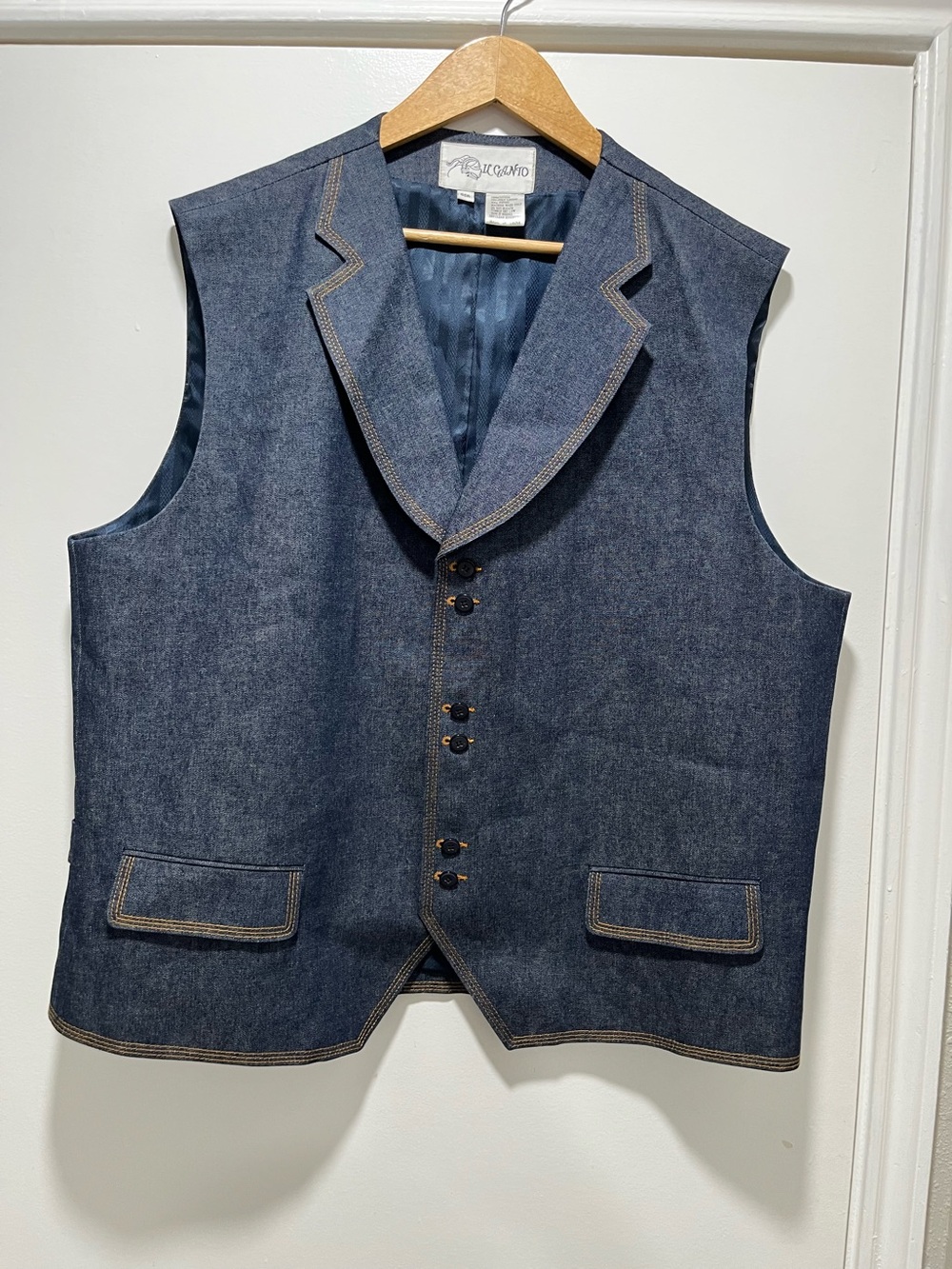 IL CANTO Vest Men's 46R Denim Blue Jean Designer Button Up Vintage Retro